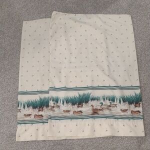 Vintage Canon Cream Pillowcases with Teal Duck Border Percale Cabincore